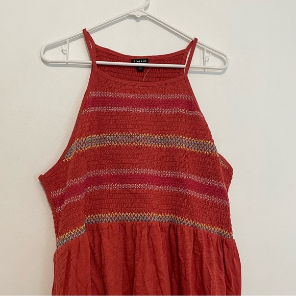 NEW NWT TORRID 3 Plus Size Super Soft Smocked High Neck Babydoll Top Orange Tank - Picture 4 of 15